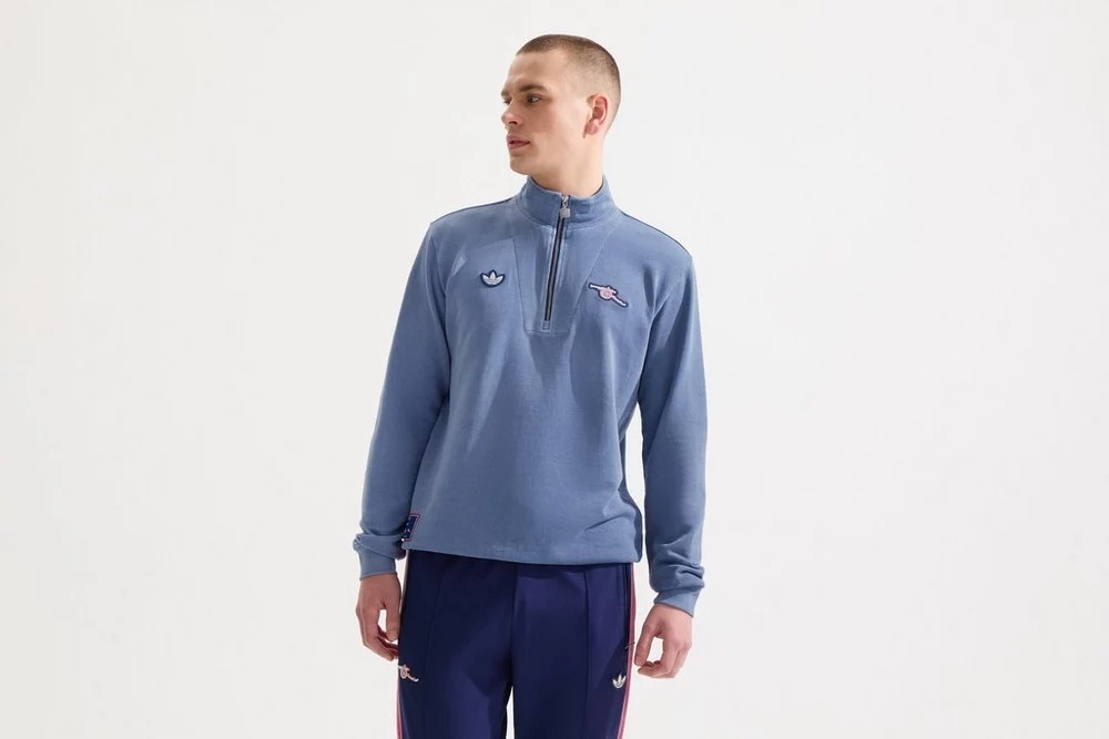 阿仙奴Adidas三葉藍色半胸拉鏈長袖衫