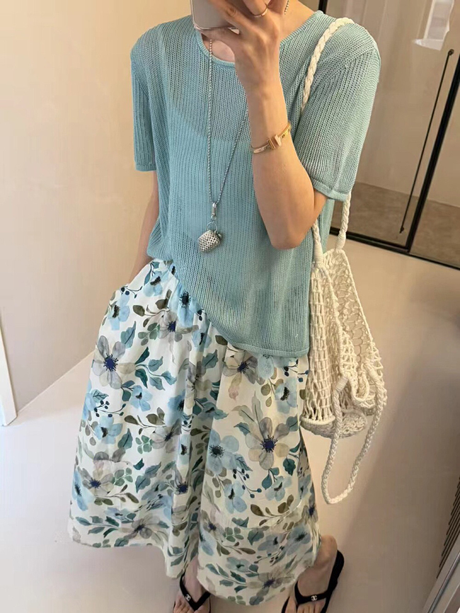 💝新品💝水墨畫感優雅飄逸葉子裙-預購