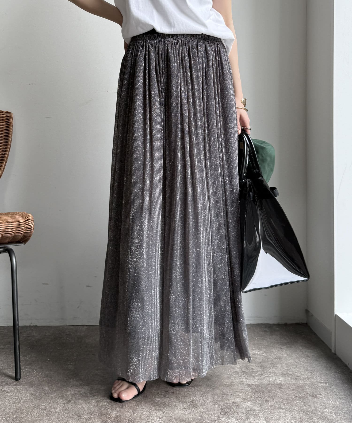 DOUDOU(ドゥドゥ)  【WEB限定】ラメチュールフレアスカート灰（DDZ1051301A0006）