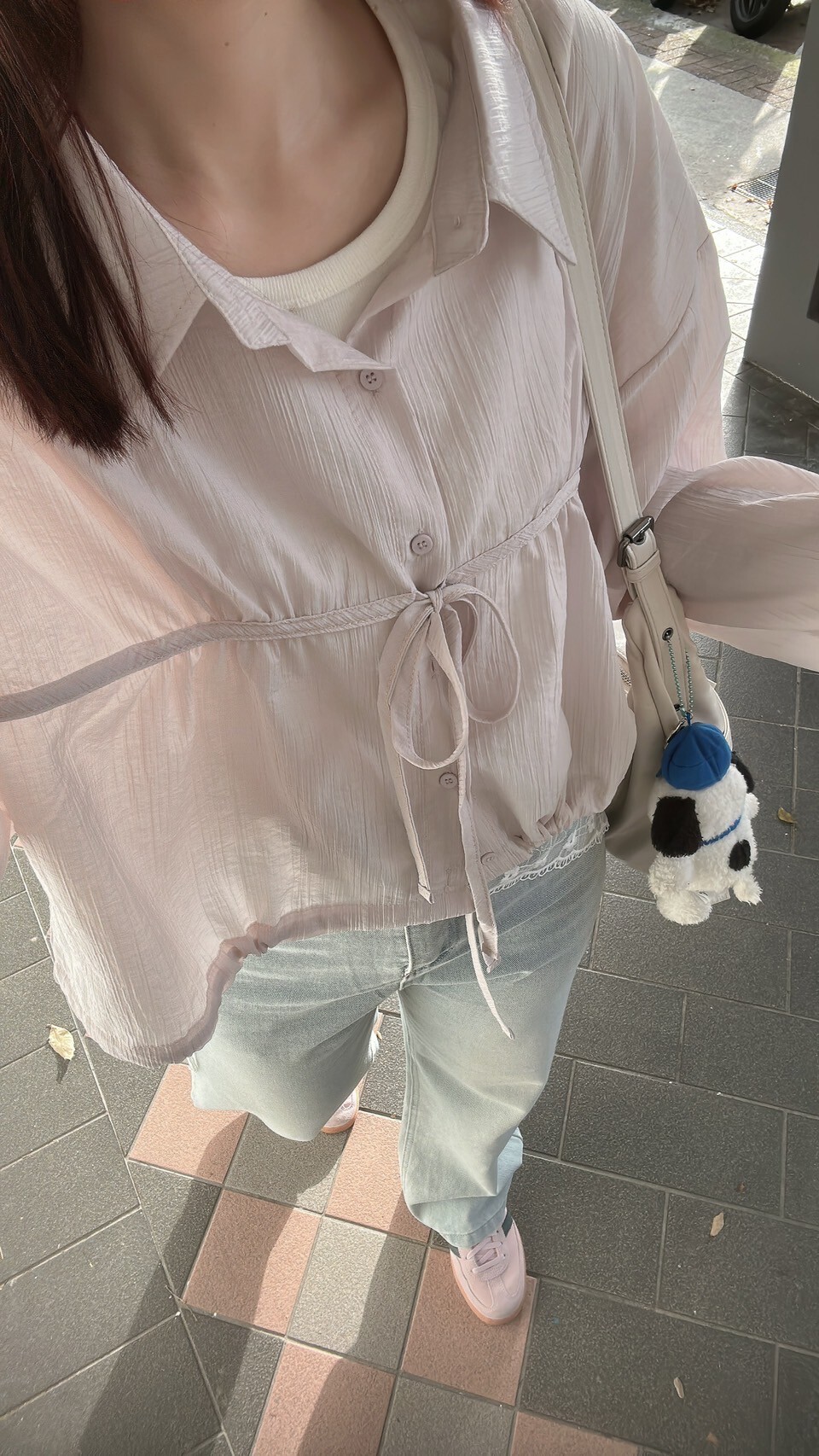 前綁帶棉麻直紋襯衫