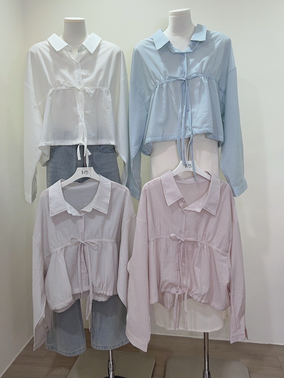 前綁帶棉麻直紋襯衫
