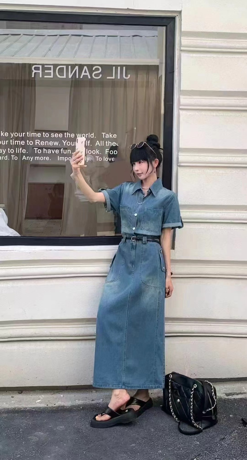 新品 軟牛仔薄款率性連身裙-現貨