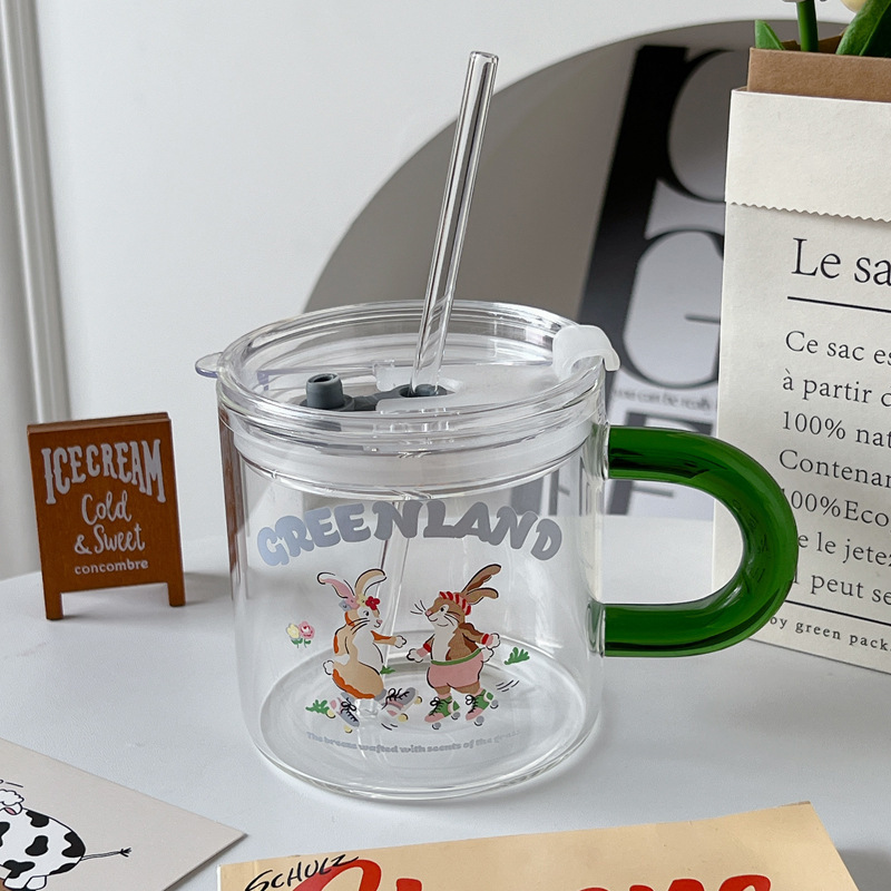 《5949》Ins風動物玻璃吸管杯(600ml)