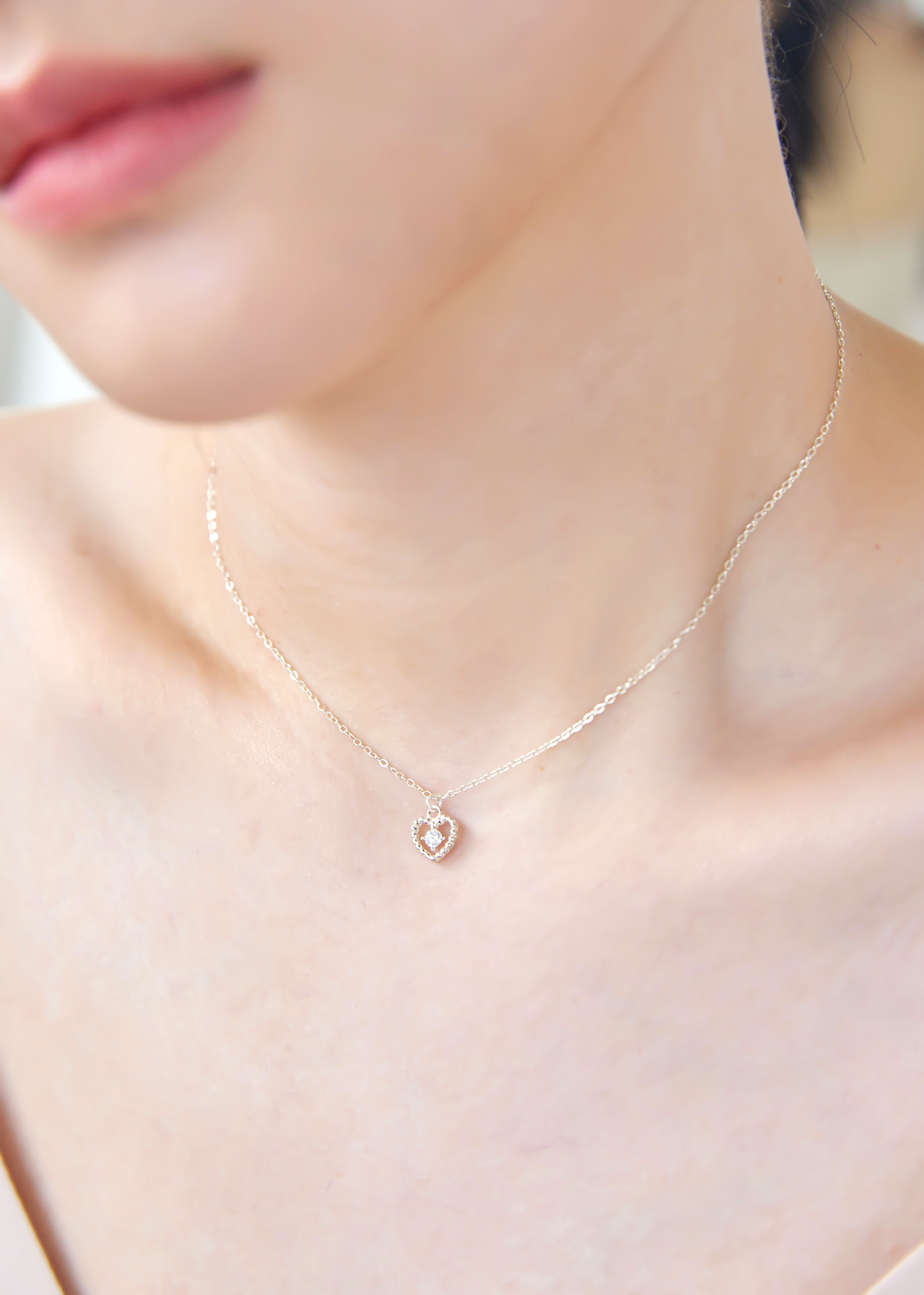 愛心簍空鑽純銀項鍊