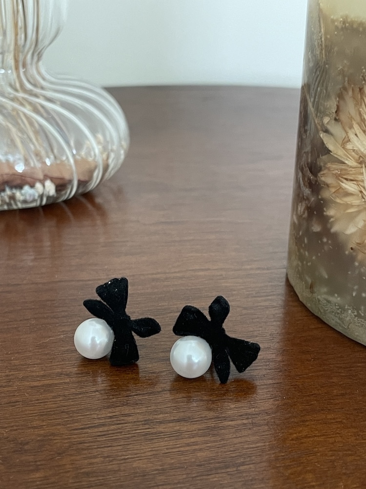 法式優雅蝴蝶結珍珠耳針925純銀