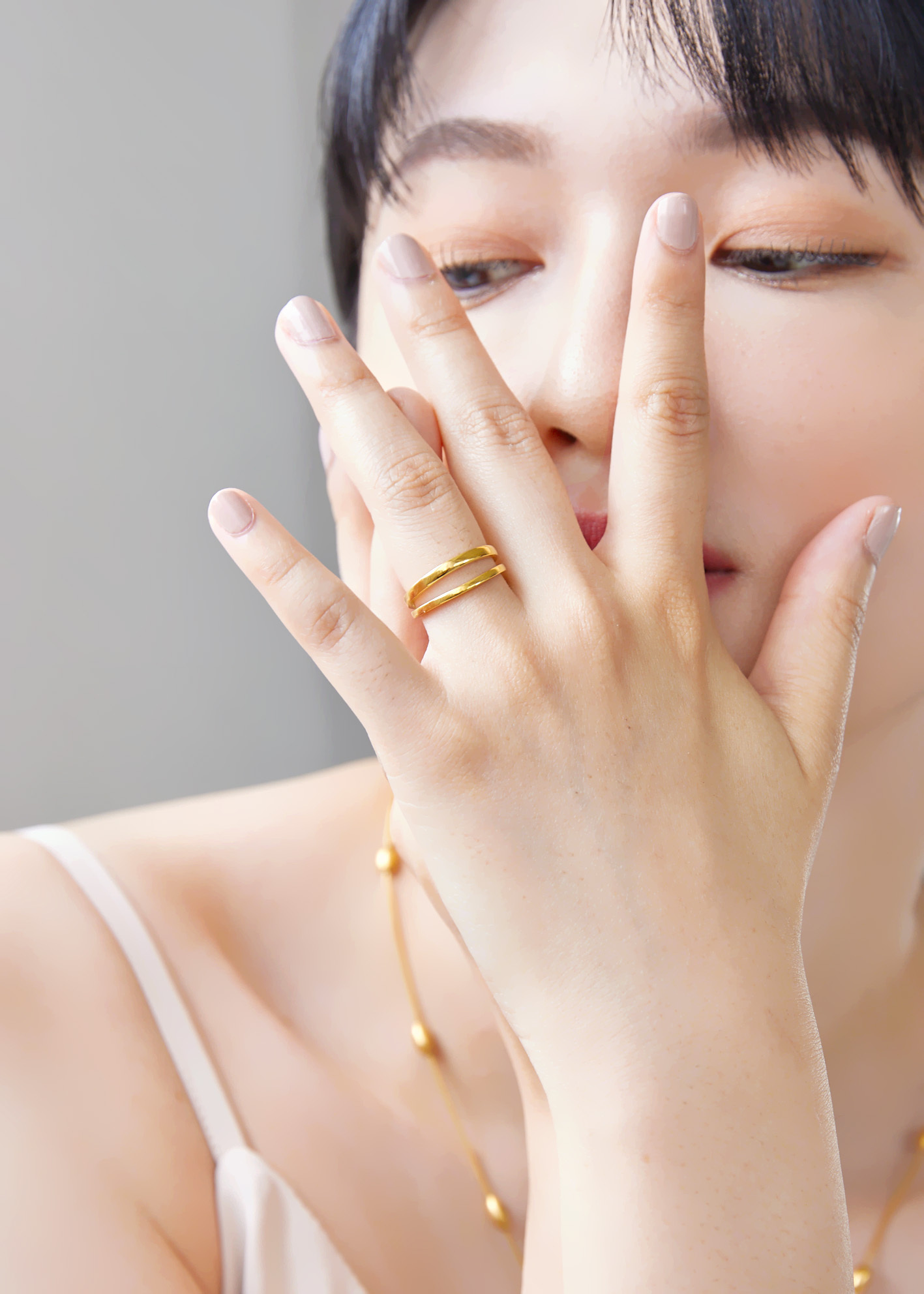 雙層簍空醫療鋼戒指-金