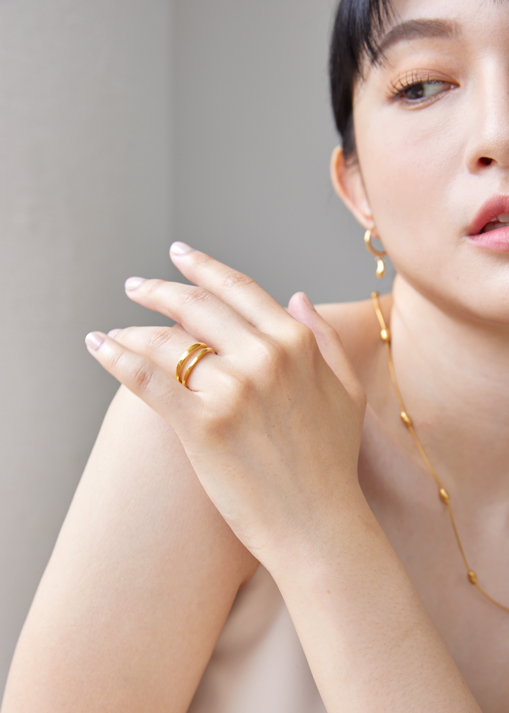 雙層簍空醫療鋼戒指-金