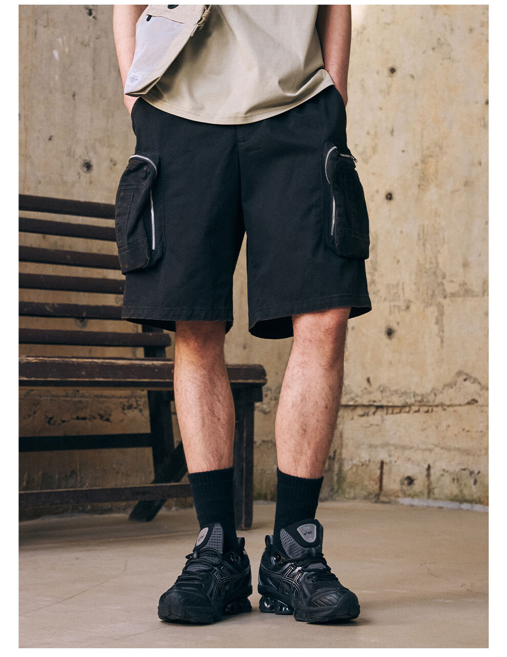 Enshadower隱蔽者 水洗做舊金屬拉鍊口袋五分褲