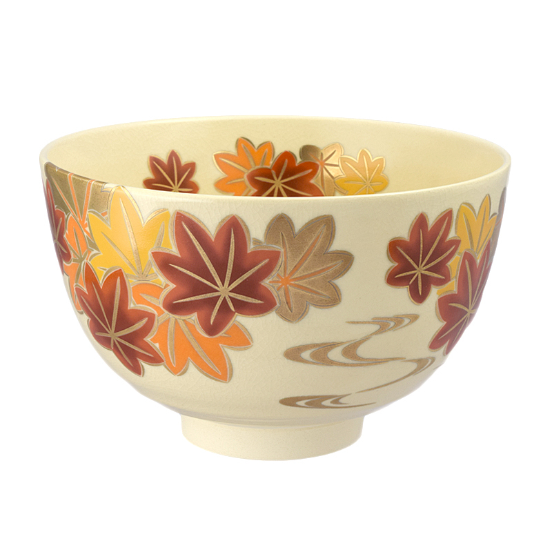 日本製 抹茶碗 紅葉 藤山作