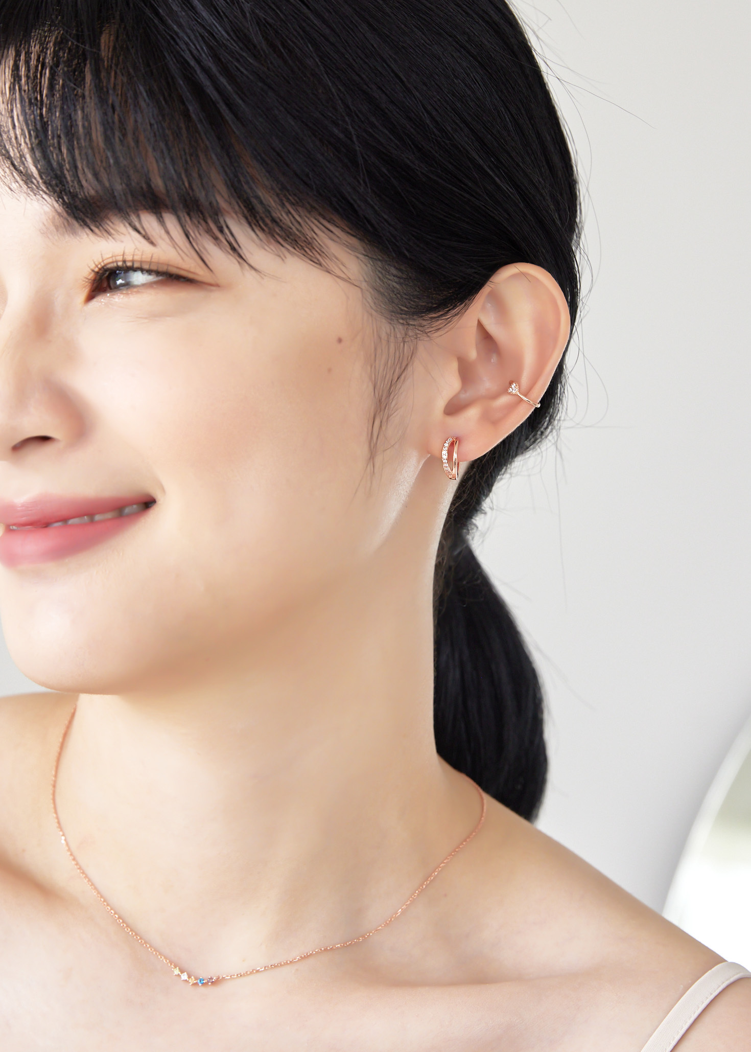 愛心鋯石玫瑰金耳骨夾