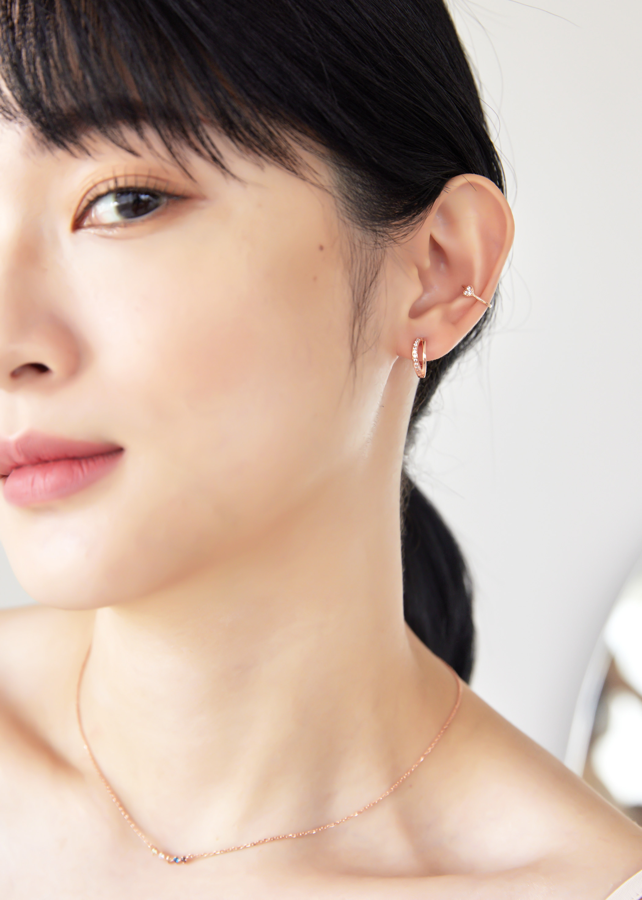 愛心鋯石玫瑰金耳骨夾