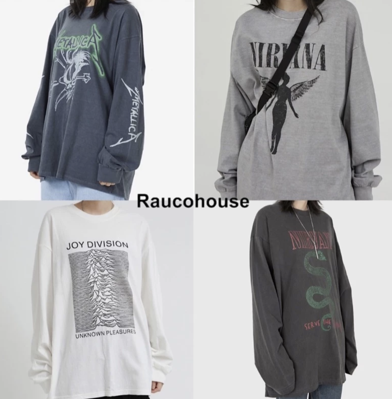 韓國 Raucohouse (SALE) 水洗金屬樂團印花薄長T 延袖 金屬 樂團 印花 水洗 長袖 長T 薄長袖