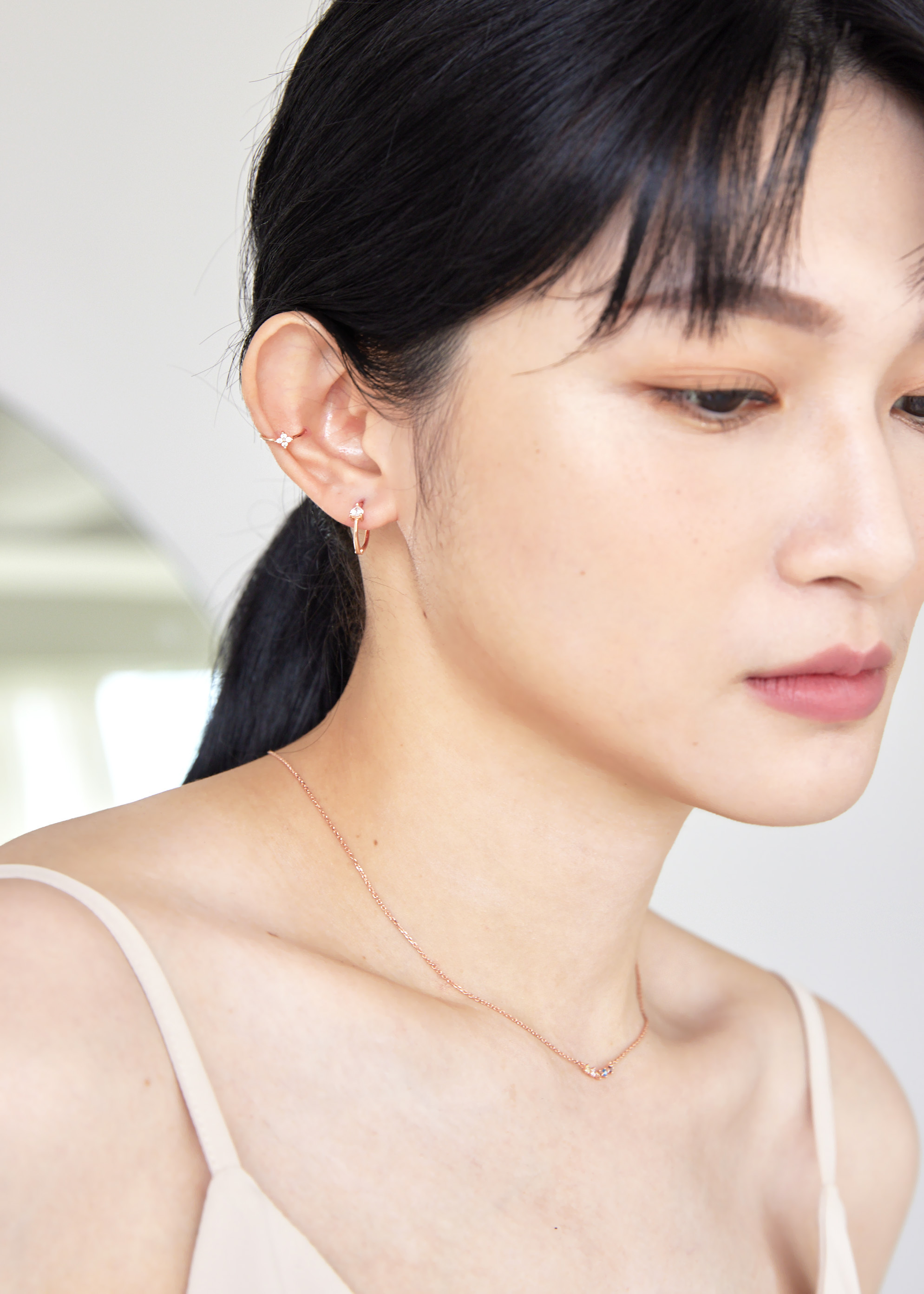 小花鋯石玫瑰金耳骨夾