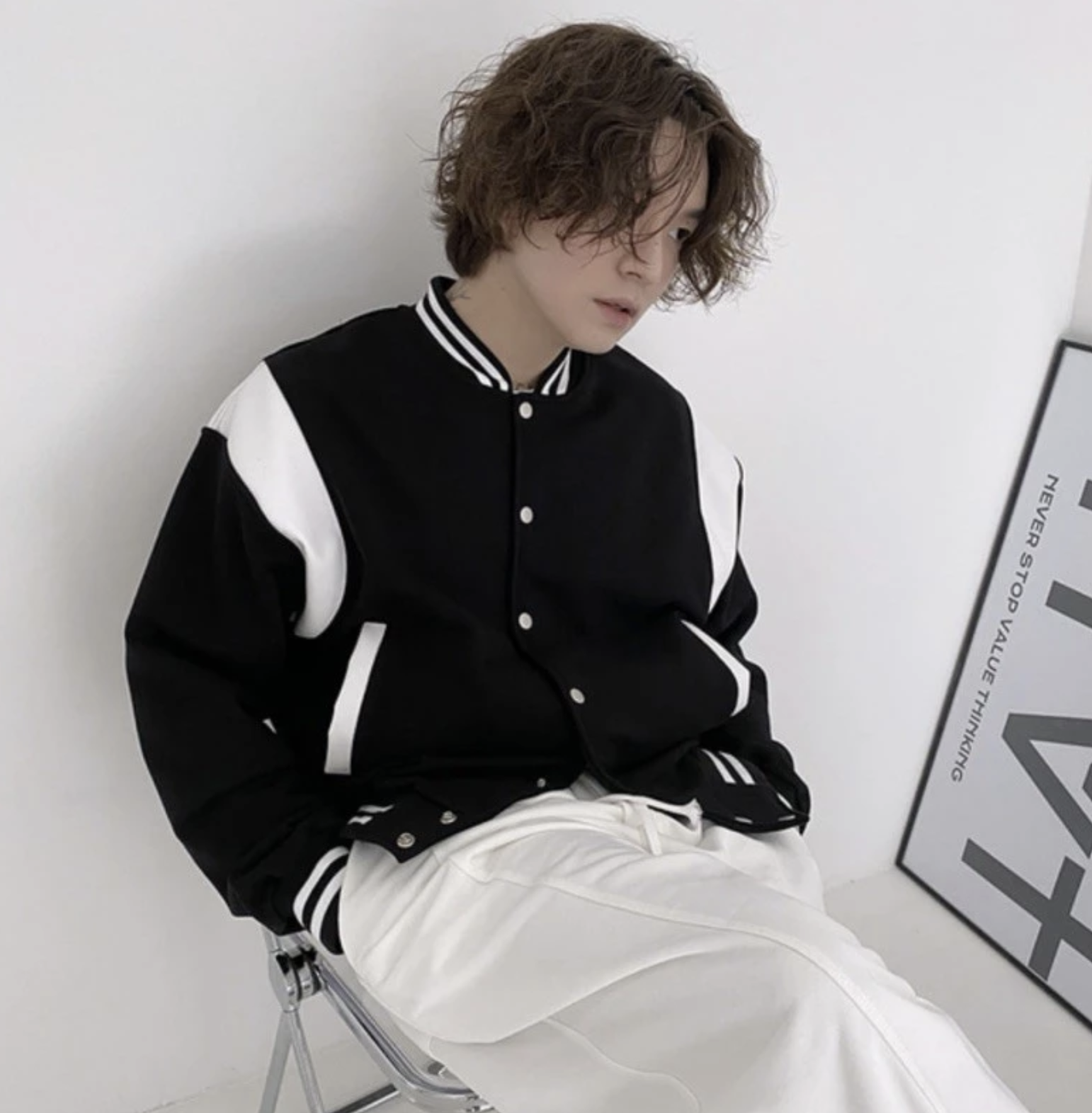 韓國 92volt （SALE) 拼接皮革棒球外套 外套 棒球外套 拼接