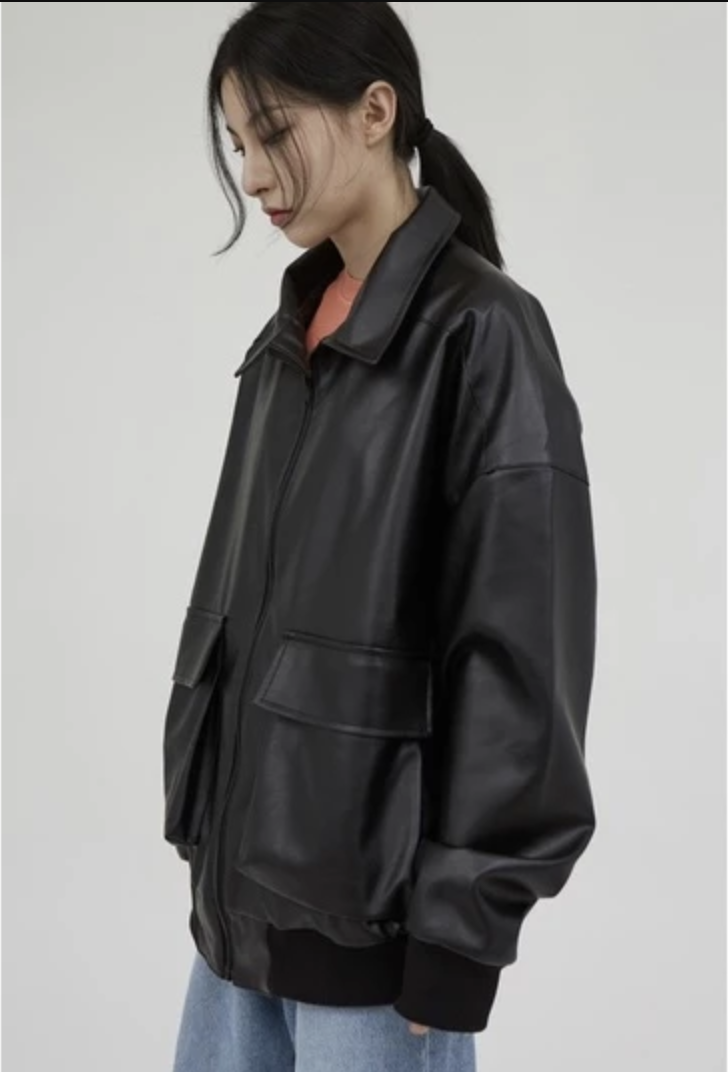 🇰🇷 Raucohouse 雙口袋翻領皮衣 皮革外套 夾克