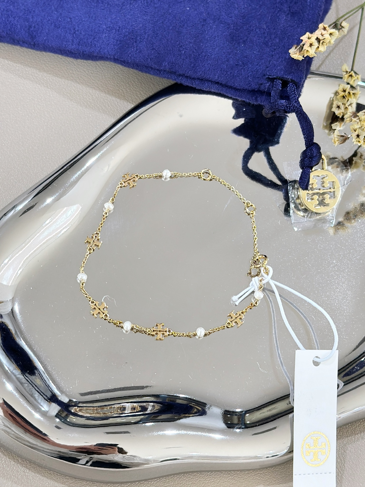 TORY BURCH Kira Pearl Delicate Chain Bracelet