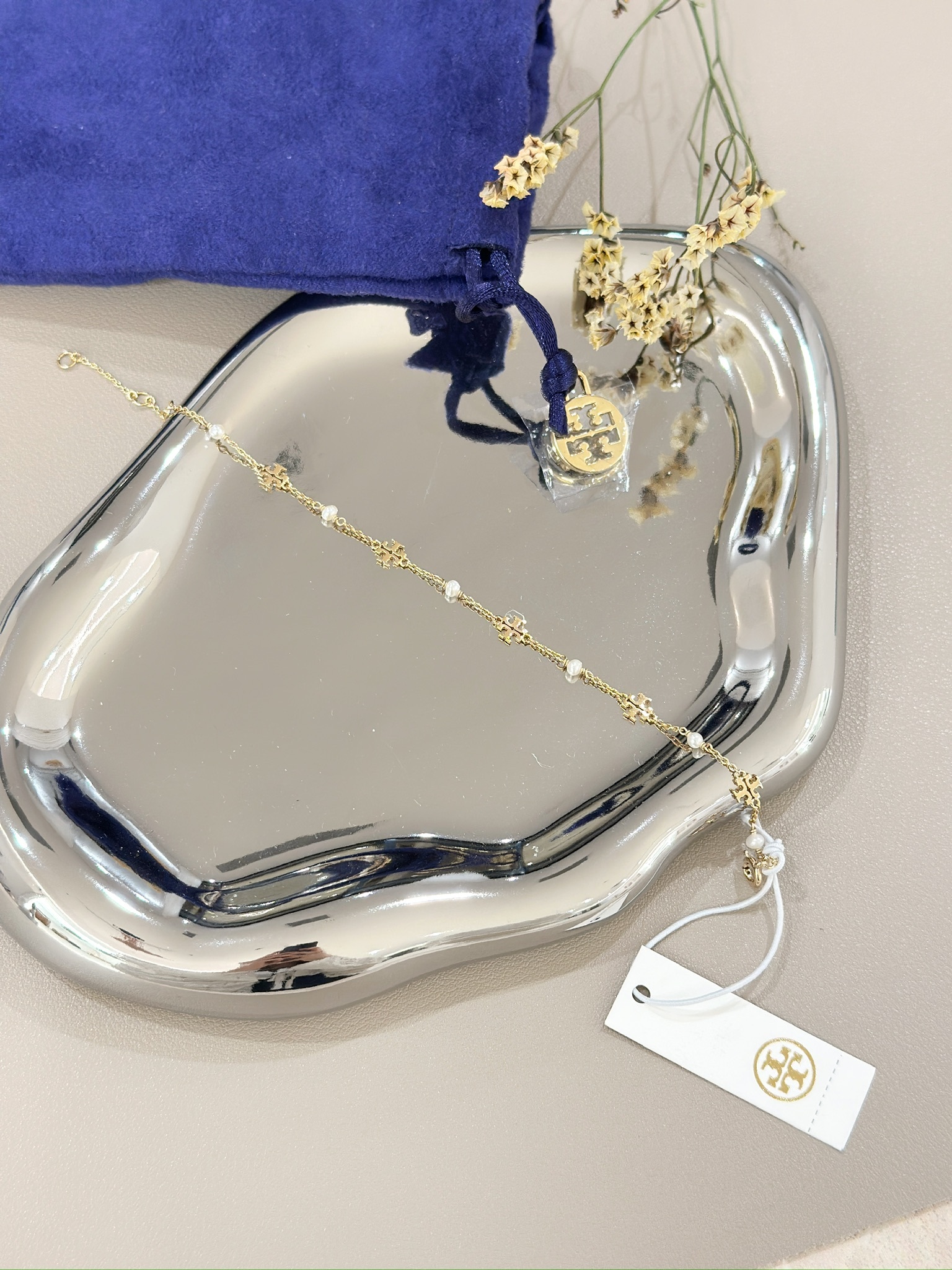 TORY BURCH Kira Pearl Delicate Chain Bracelet