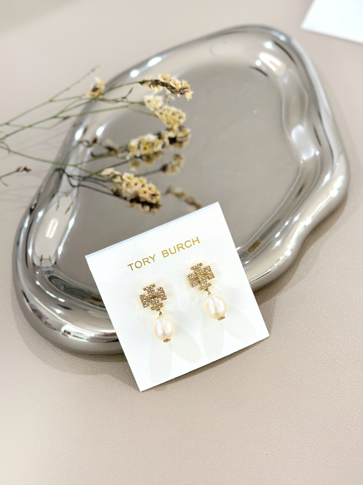 TORY BURCH Kira Pave Pearl Drop Earrings