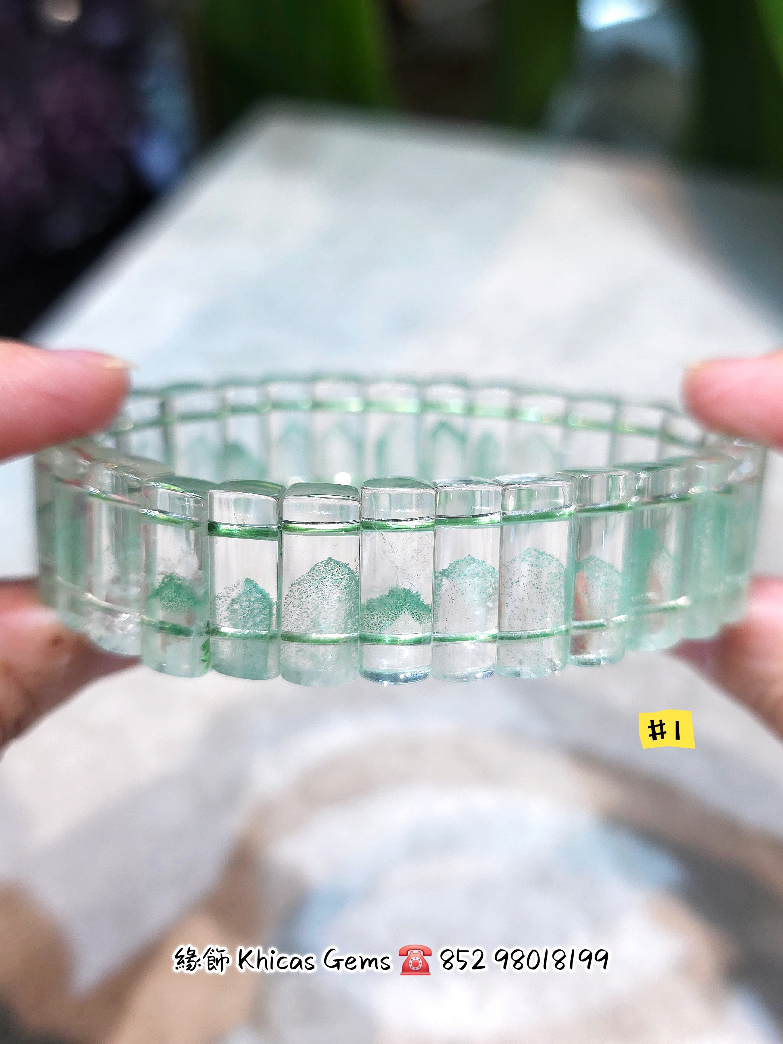 收藏級💚 天然翠綠幽靈金字塔手排(#1)