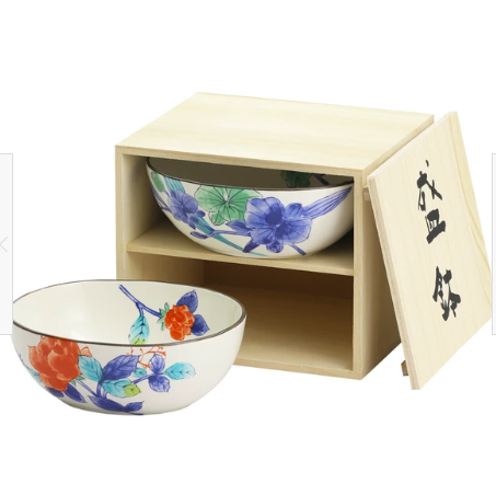 日本美濃燒組盛鉢瓦碗禮盒套裝(花七宝)16CM (2枚入) (日本製)