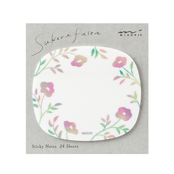 粉紅小花 24枚 半透明花紋便條貼｜日本MIDORI