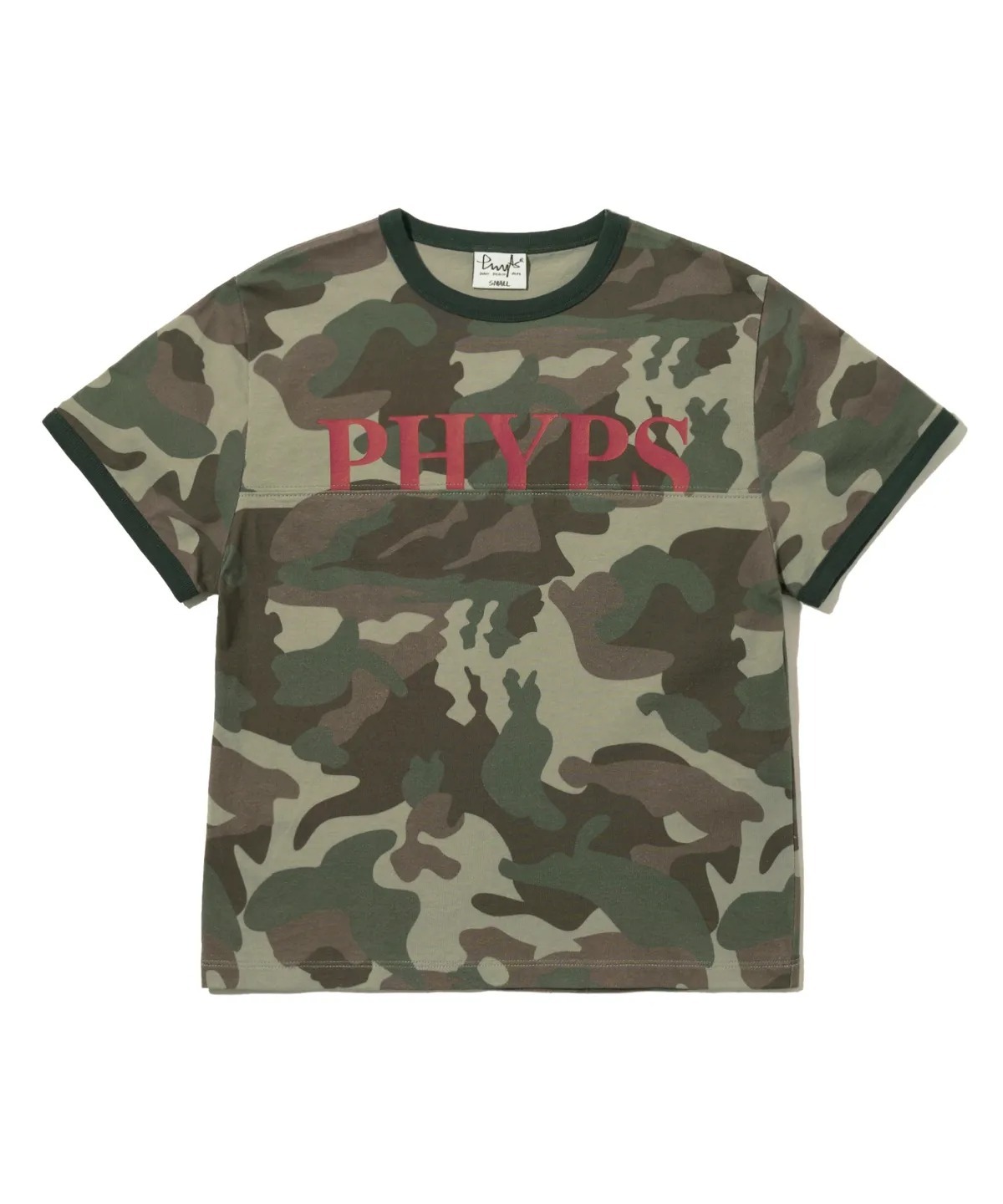 PHYPS WOMENS SEAMED CROP SHORT SLEEVE CHAMO