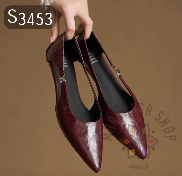 S3453 - 頭層小羊皮透氣鏤空尖頭低踭鞋