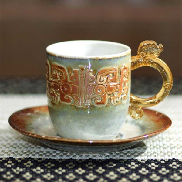 【鹿港窯】陶瓷琉璃耳-小對杯(雙)【茶末龍紋】