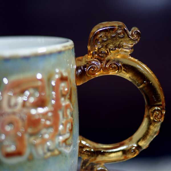 【鹿港窯】陶瓷琉璃耳-小對杯(雙)【茶末龍紋】