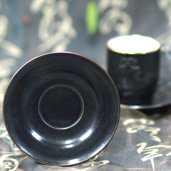 【鹿港窯】陶瓷琉璃耳-小對杯【金邊天目鳳紋】