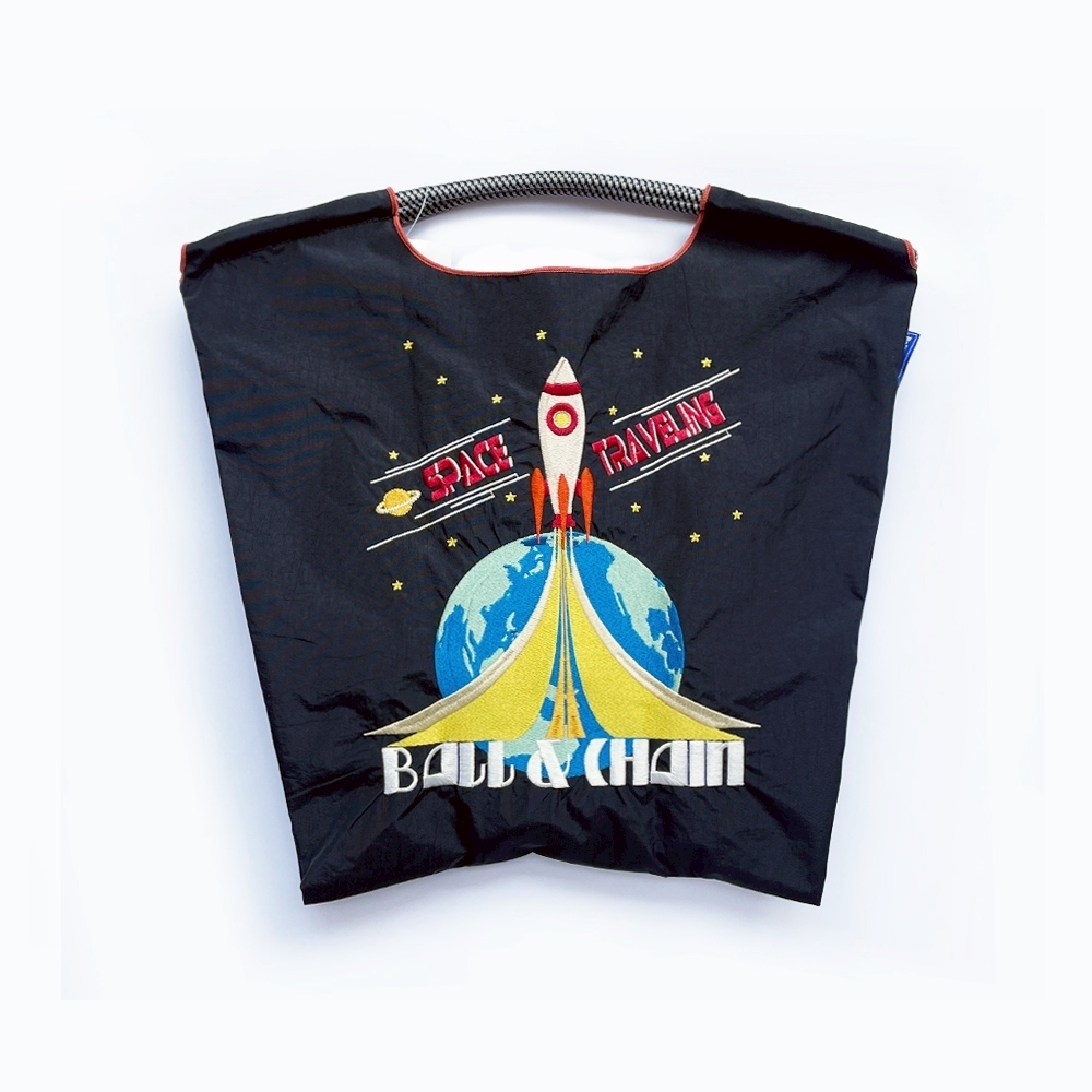Ball＆Chain 刺繡環保購物袋 M號 - 黑 (30101601)