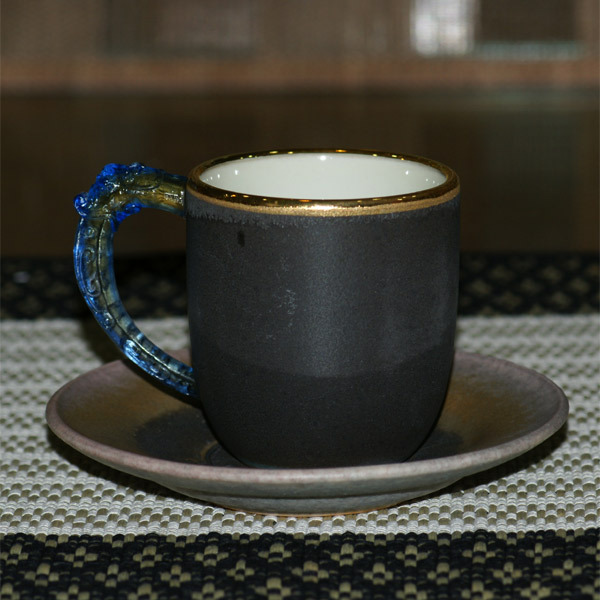 【鹿港窯】陶瓷琉璃耳-小對杯【金邊紫砂】