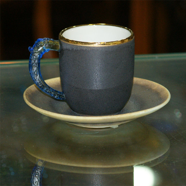 【鹿港窯】陶瓷琉璃耳-小對杯【金邊紫砂】