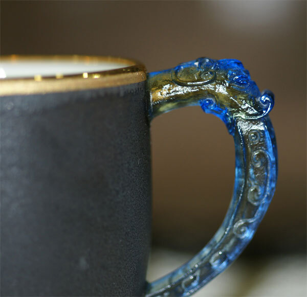 【鹿港窯】陶瓷琉璃耳-小對杯【金邊紫砂】