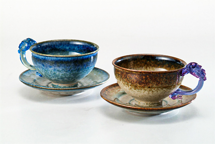 鹿港窯 時尚琉璃~琉璃耳 陶藝咖啡杯【星辰對杯】