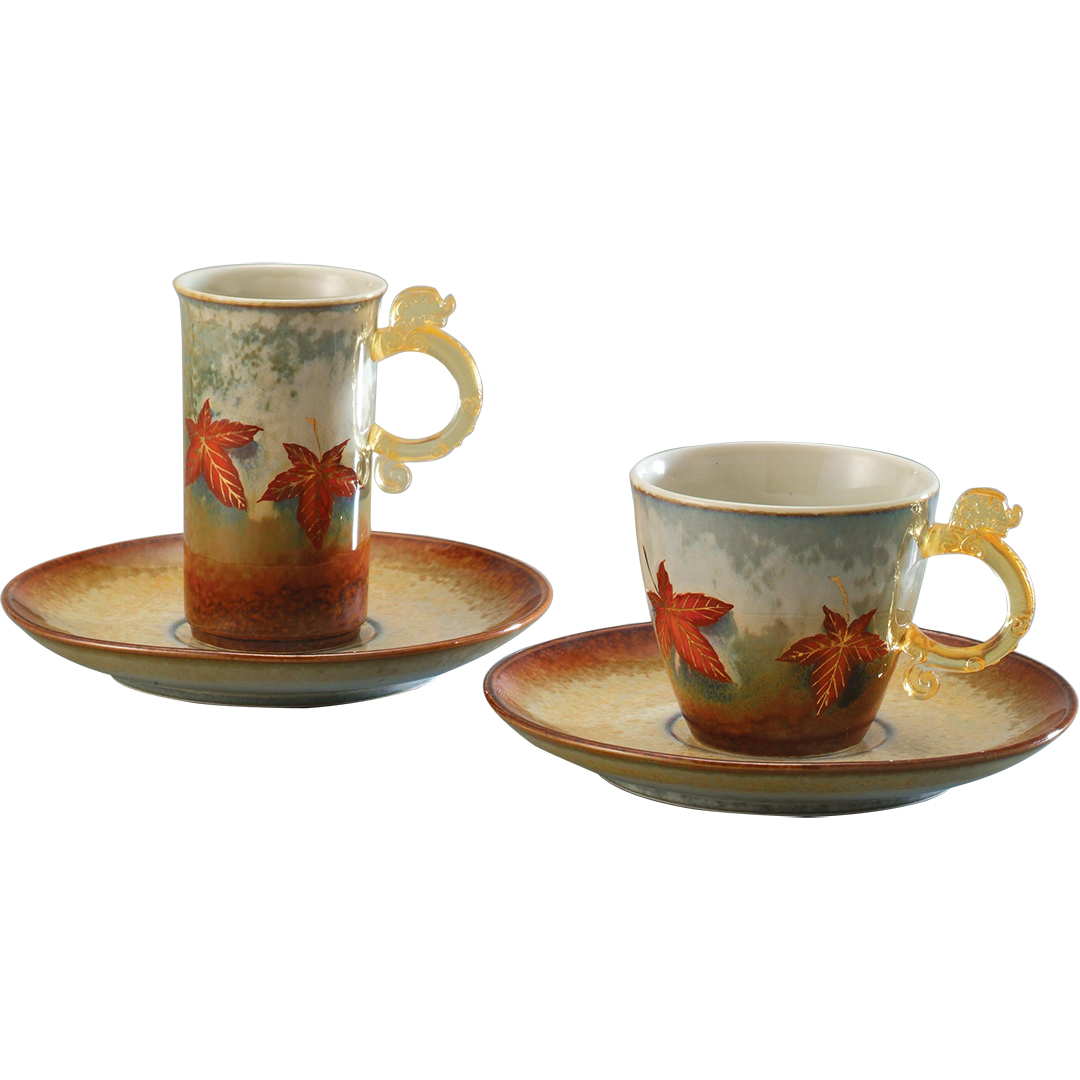 時尚琉璃陶瓷琉璃耳對杯｜楓葉