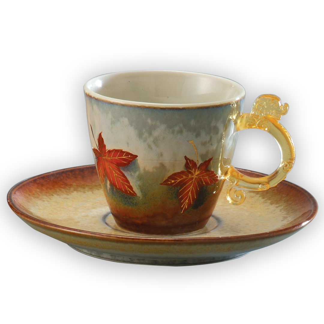 時尚琉璃陶瓷琉璃耳對杯｜楓葉