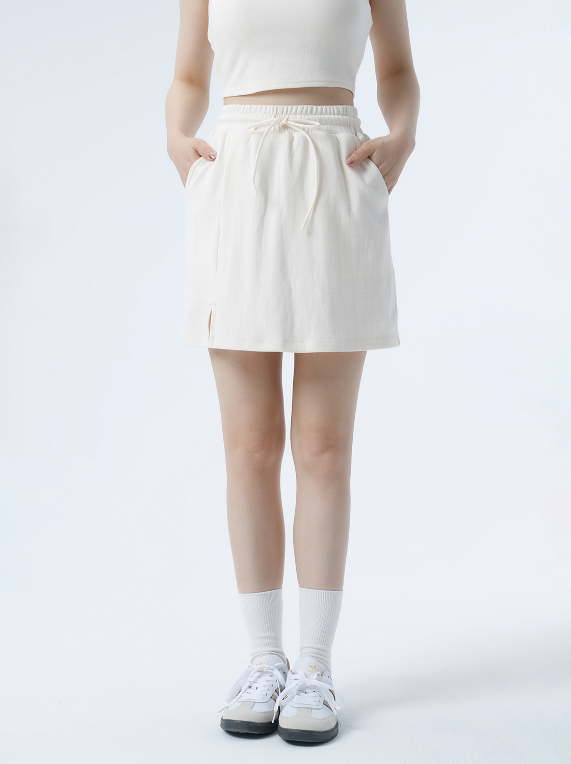 【期間限定】MORE COLOR 鬆緊腰頭開岔短裙