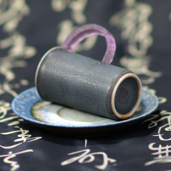 【鹿港窯】陶瓷琉璃耳-對杯【金邊紫砂】