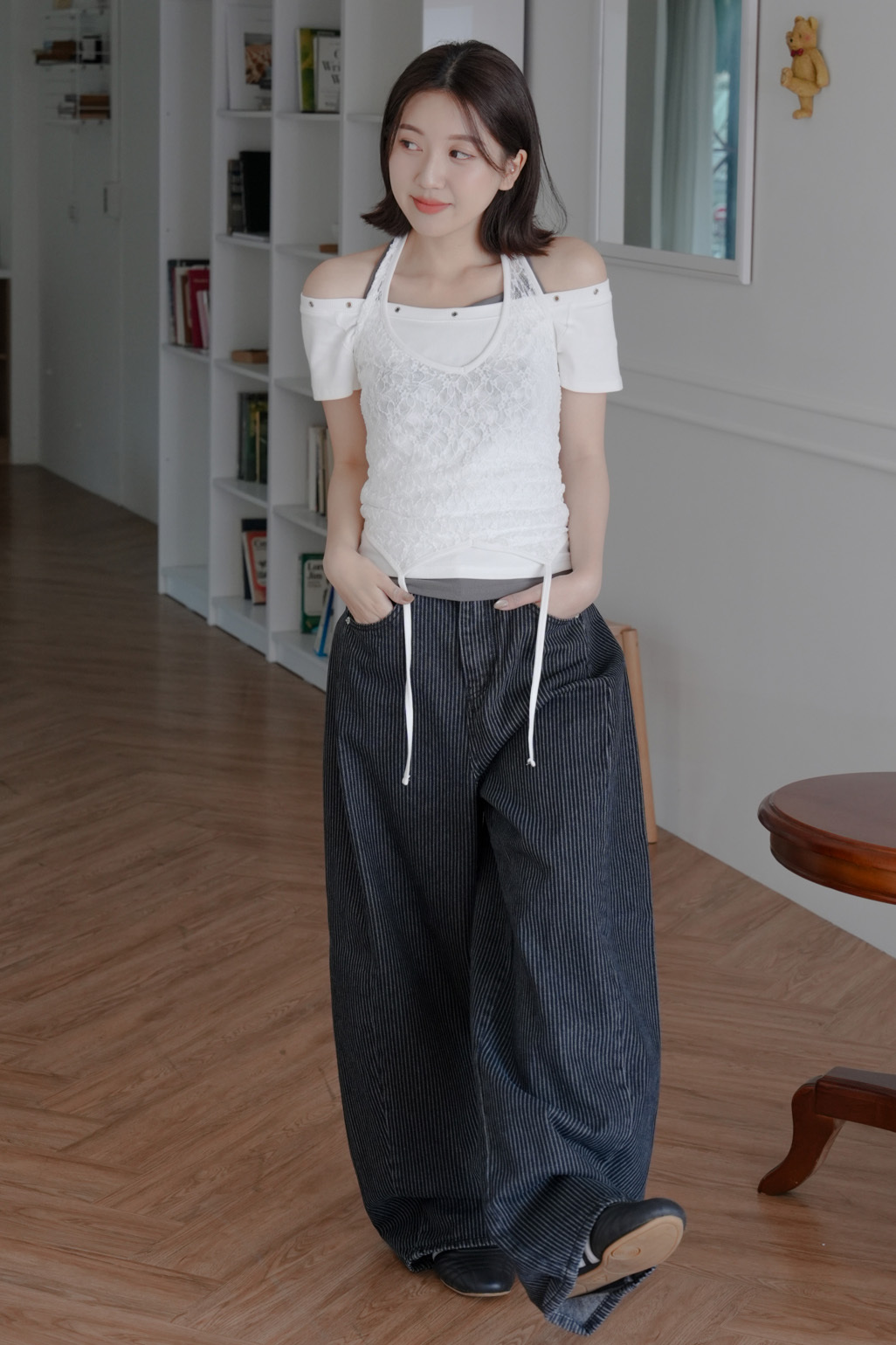 Striped Big Wide Balloon Denim Pants #牛仔褲