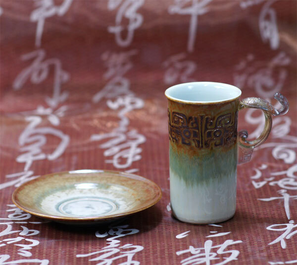 【鹿港窯】陶瓷琉璃耳-對杯【茶末龍鳳合歡】