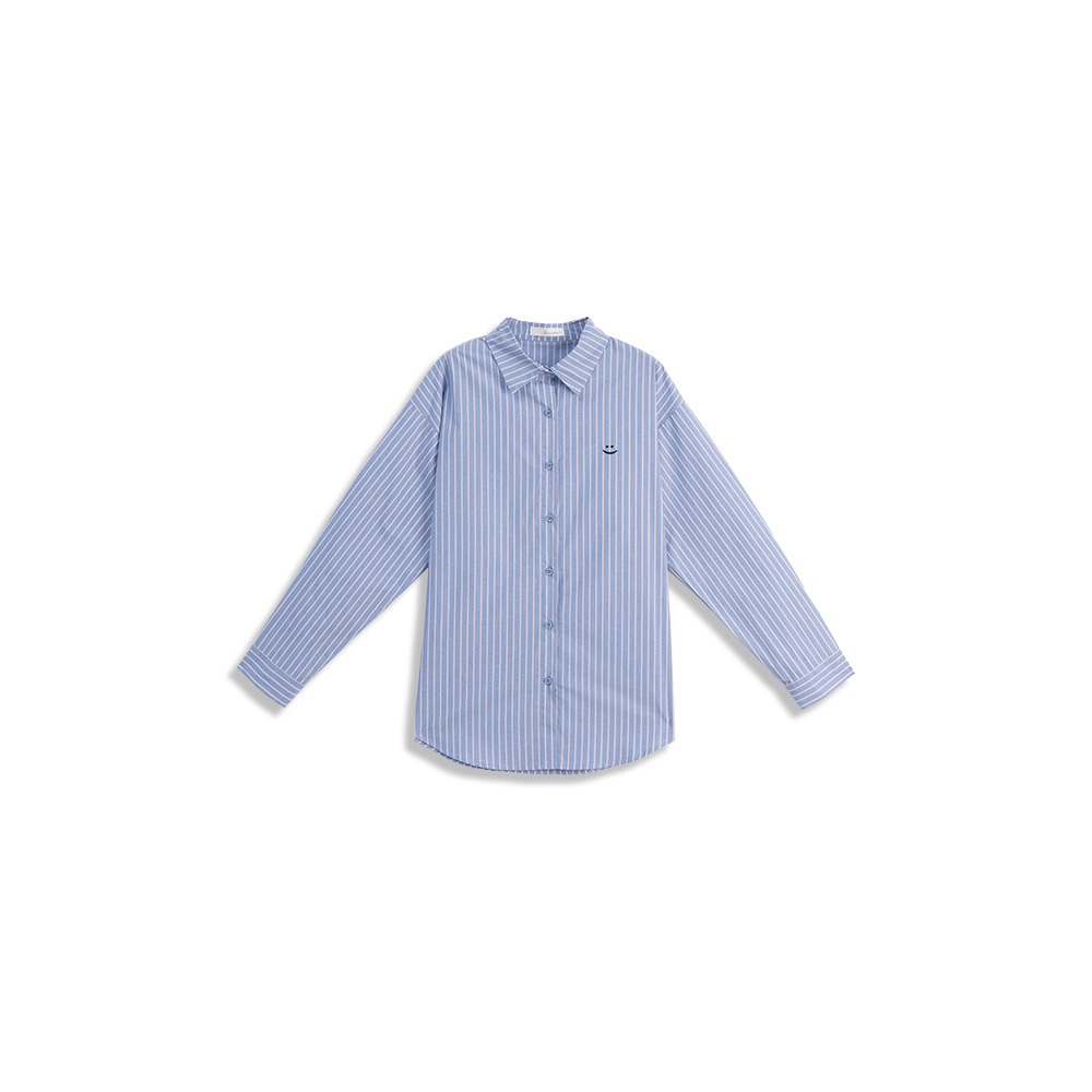 Smile embroidered striped wide shirt【01025598】in stock+pre-order