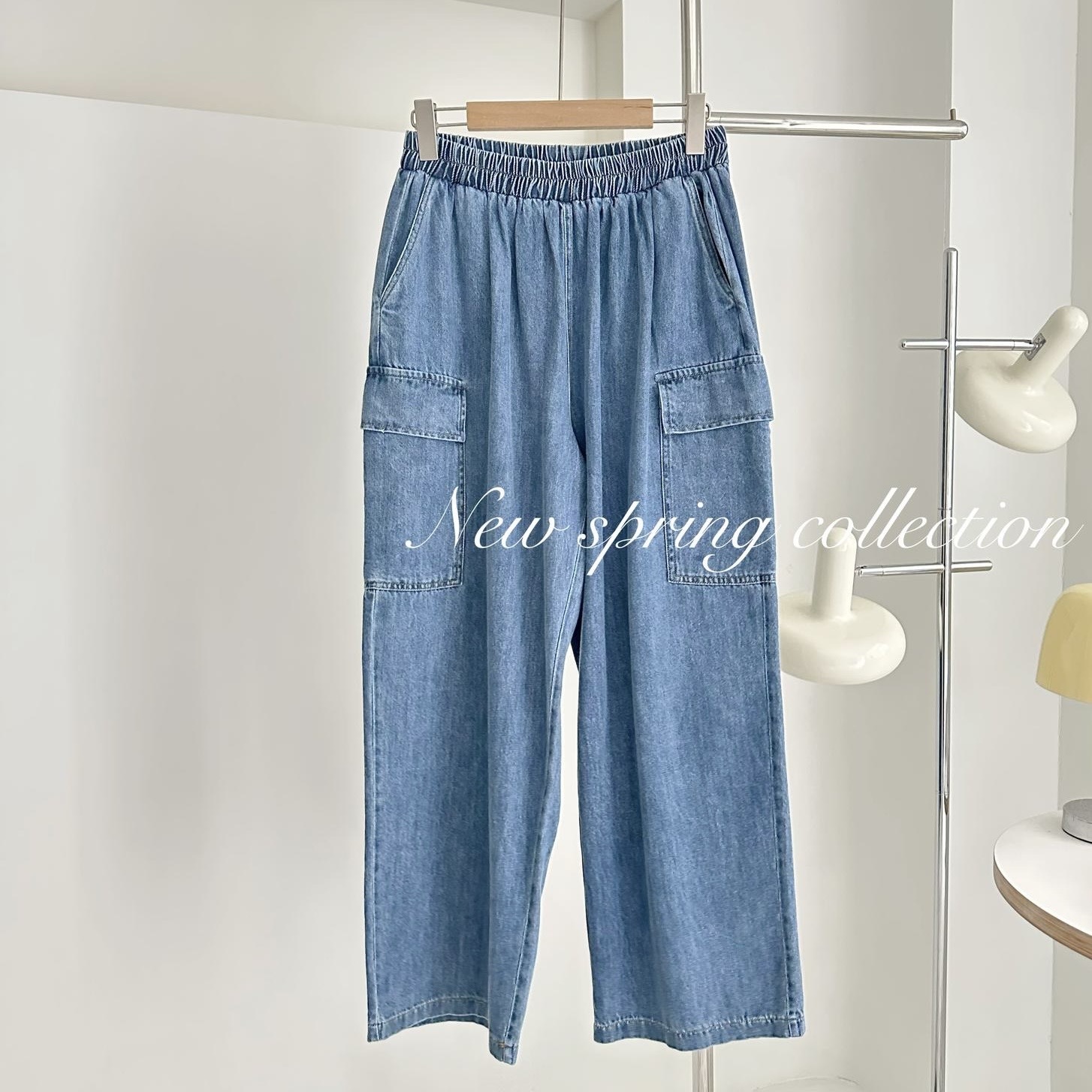 【BONNIE】全橡筋腰則袋牛仔褲