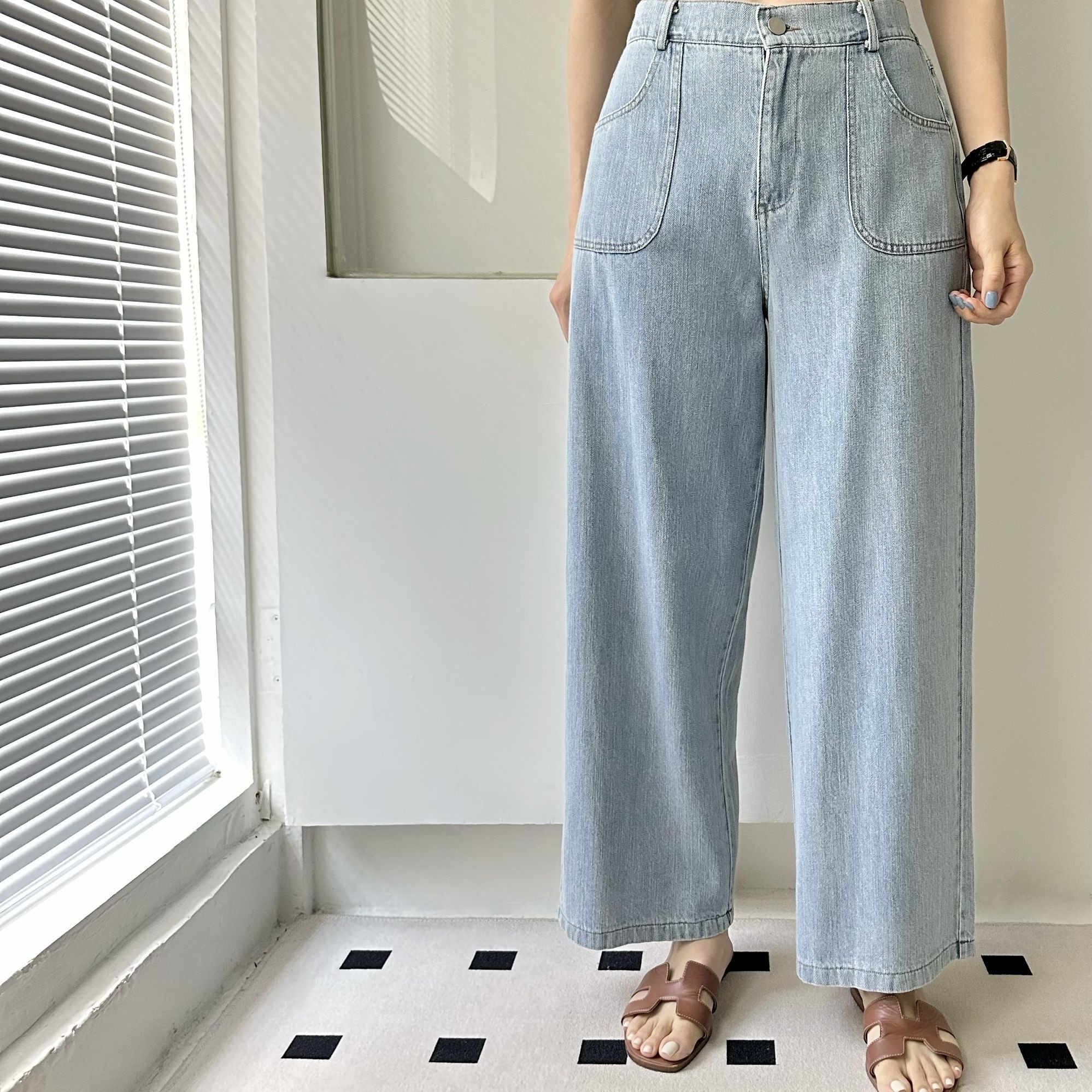 【BONNIE】後橡筋腰牛仔闊褲