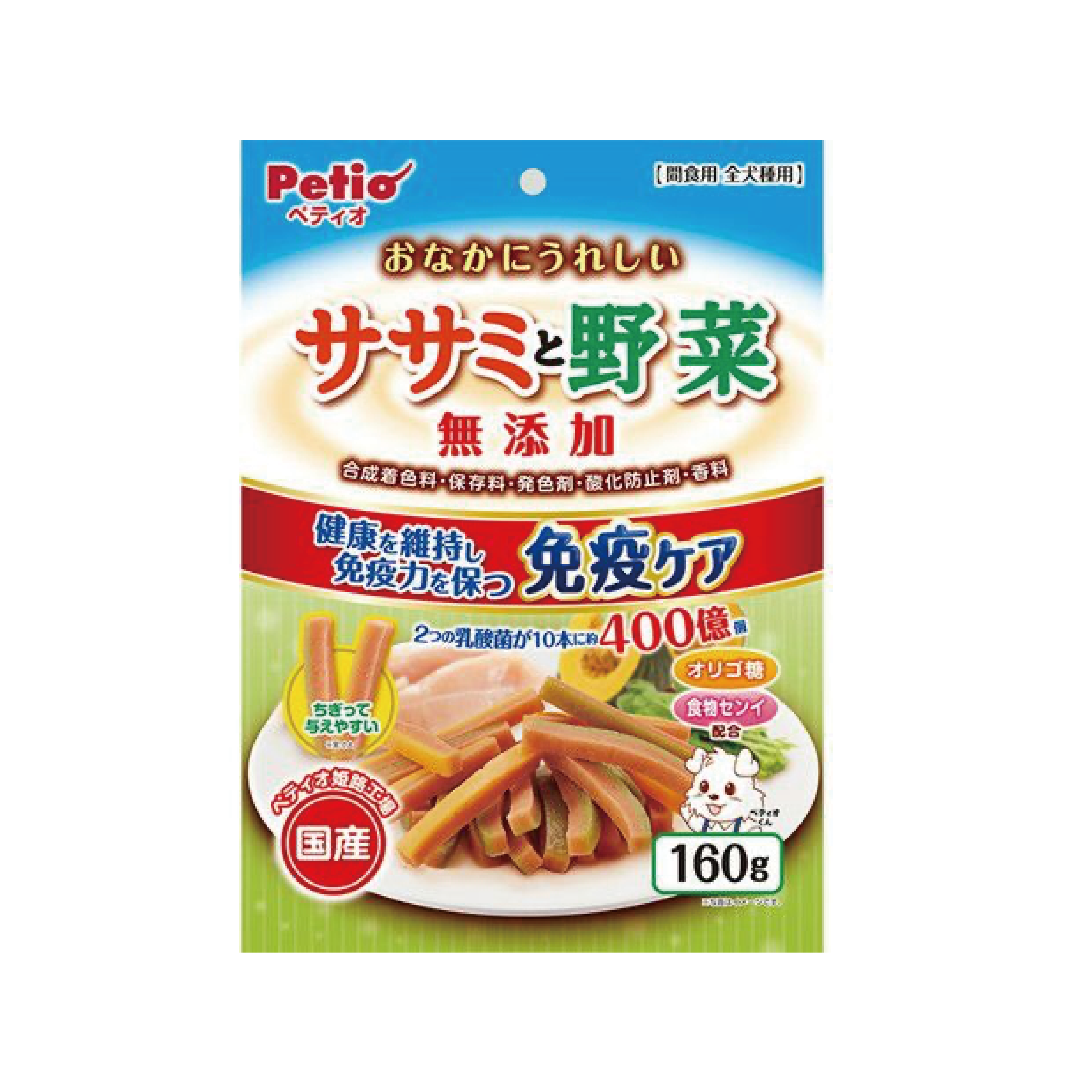 Petio|含400億個乳酸菌 無添加雞胸野菜軟條 160g (PTO-9314)