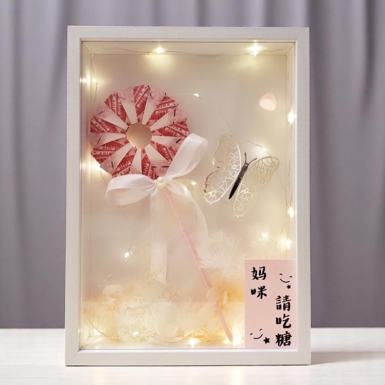 媽媽吃糖鈔票棒棒糖,媽咪請吃糖,永生花相框送提袋送燈
