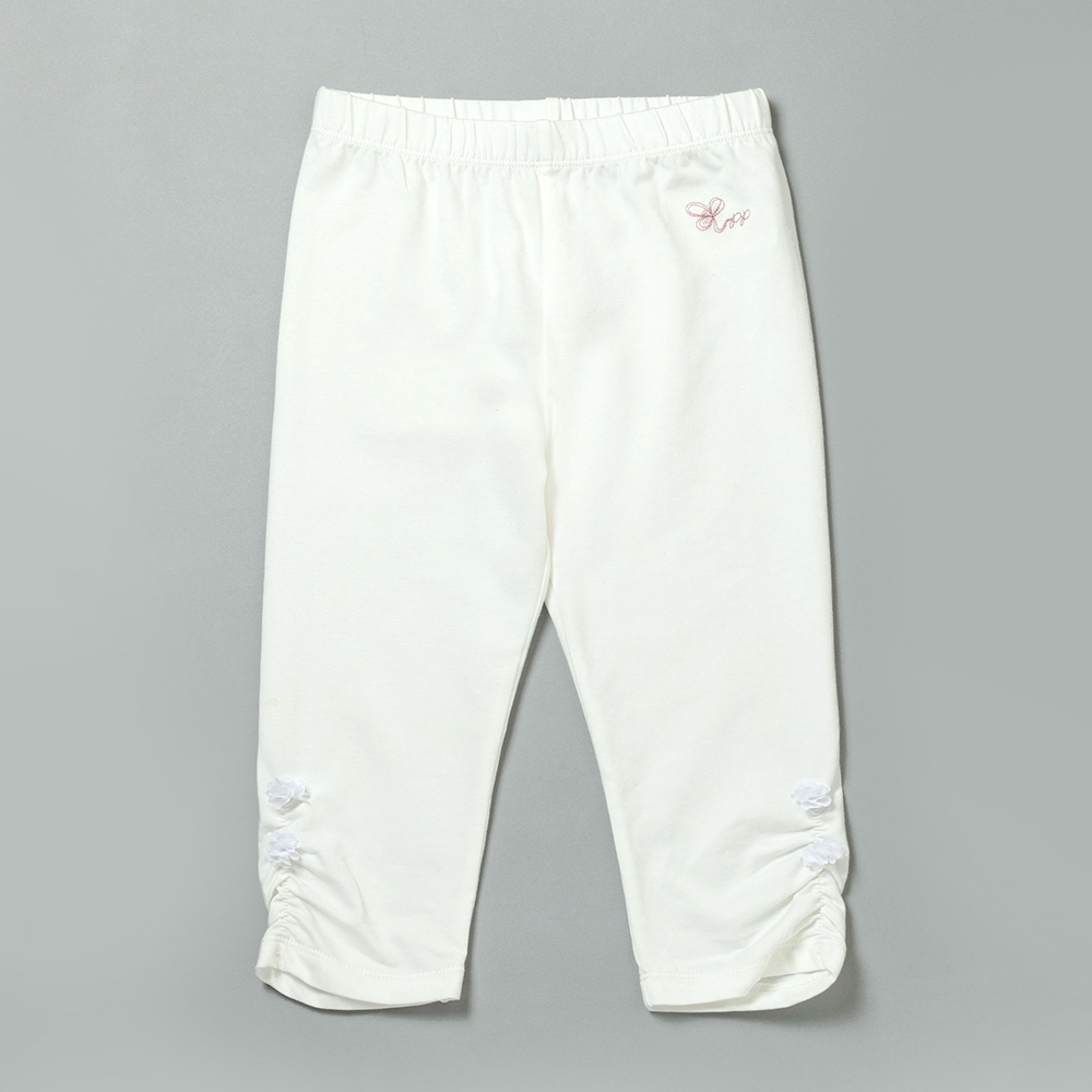 PIPPY 立體花下擺抽皺彈力緊身褲  米