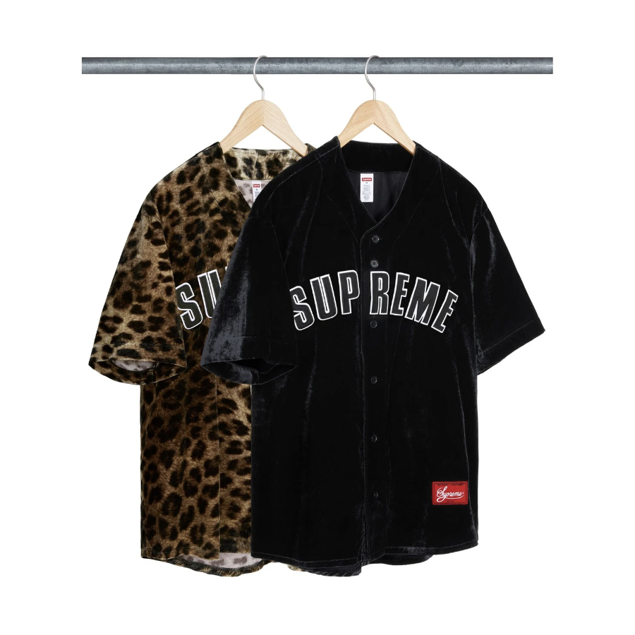 SUPREME VELVET BASEBALL JERSEY  天鵝絨 棒球 球衣 黑色/豹紋-SS25KN89