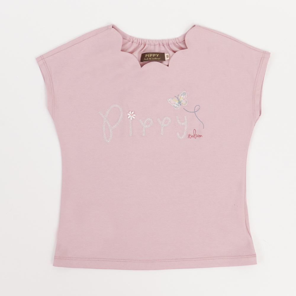 PIPPY 立體蕾絲花瓣LOGO刺繡花瓣造型領圍上衣 粉紫