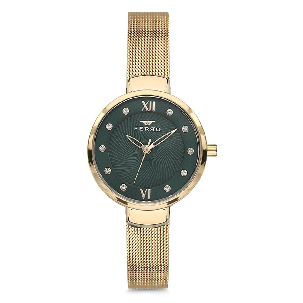 【FERRO 費羅】F1618CWT 晶鑽時標 米蘭錶帶 小錶鏡 女款 手錶